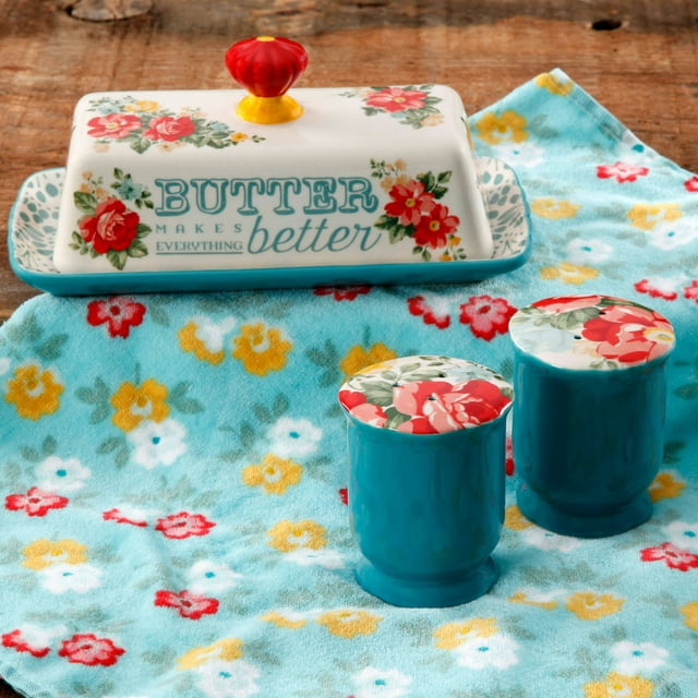 Floral Salt and Pepper and Butter Dish Set Floral Salt and Pepper and Butter Dish Set